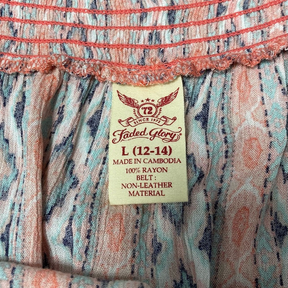 Y2K Faded Glory Women Coral Blue Geometric Tribal Print Maxi Skirt Size L 12-14 - Picture 3 of 5